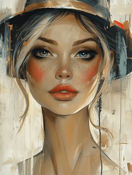 Modern portrait "The girl with the hat" by Carla Van Iersel