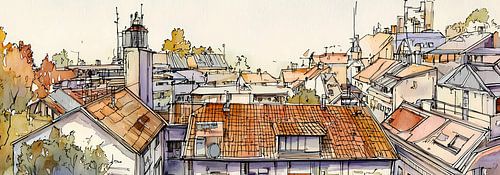 Aquarel panorama uit een schetsalbum