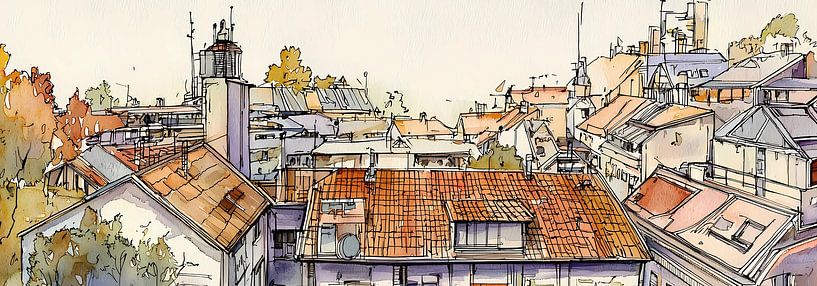 Watercolor panorama from a sketch album by Ariadna de Raadt-Goldberg