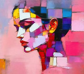Buntes Gesicht | Dynamisches abstraktes weibliches Profil von Wunderbare Kunst
