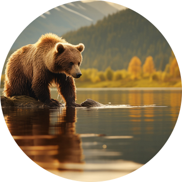 Bruine beer aan het meer van PIX on the wall