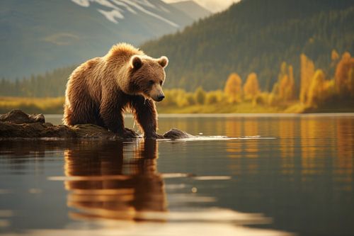Brown bear at the lake