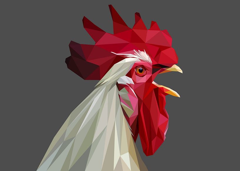 Weißer Hahn in Low Poly Close Up von Yoga Art 15