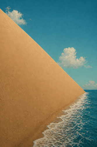 Minimalistische Dünenlandschaft mit Meer und blauem Himmel