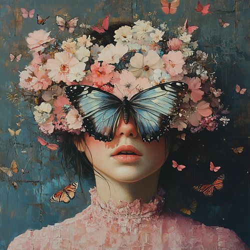 Wreath with Blue Butterfly by Eye catching paintings