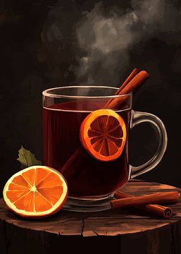 Hot mulled wine with orange and cinnamon sticks by Pixelbull Design