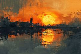 Abstrakter Sonnenuntergang mit städtischer Reflexion von Art & Soul Creations