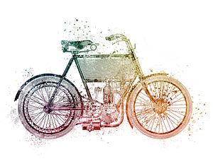 Vintage Neckarsulm motorfiets in regenboogkleuren