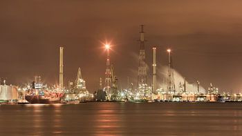 Port of Antwerp at night petrochemical production plant