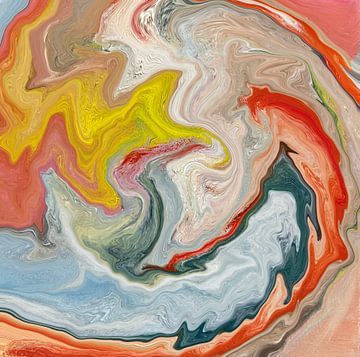Zomermelodie kleurrijke abstracte kunst Pantone oranje blauw en geel van Susanna Schorr