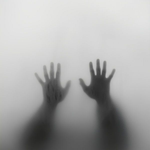 Hands behind the glass in the fog by TheXclusive Art
