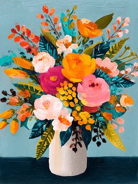 Cheerful Bouquet in White Vase by Gypsy Galleria