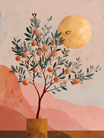 Mittelmeer-Orangenbaum mit goldener Sonne von Gentle Echoes
