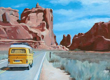 VW Busje op Route 66 - schilderij door Toon Nagtegaal