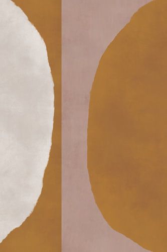 70s Retro veelkleurige abstracte vormen. Oker, wit en beige