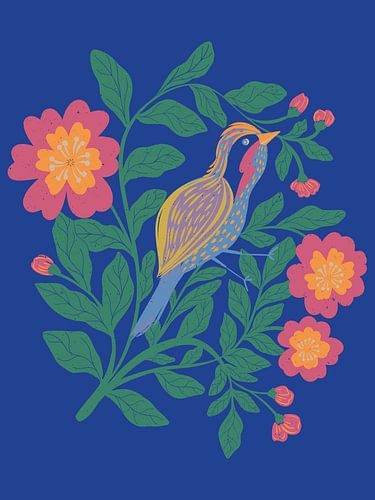 Charmante vogel en bloemen