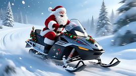 Snowmobile Santa on a mission by Jean Pierre