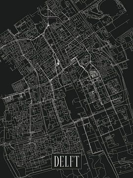 Stadskaart Delft - Stad - Donkere variant - Plattegrond van Locus Studio