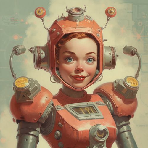 Friendly sweet-looking robot in vintage retro style