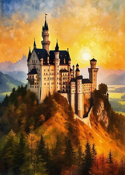 Neuschwanstein Castle Sunrise by MIROKKU