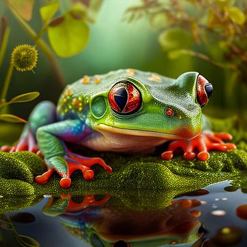 Grenouille verte aux yeux rouges Illustration 03 sur Animaflora PicsStock