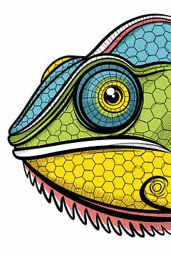 Geometrische kameleon in felle kleuren van Imperial Art House
