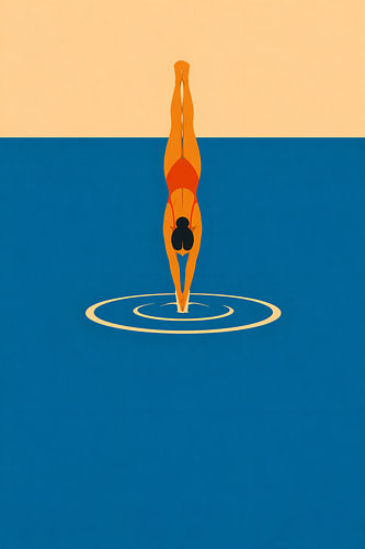 Minimalistische Illustration einer springenden Frau ins Meer