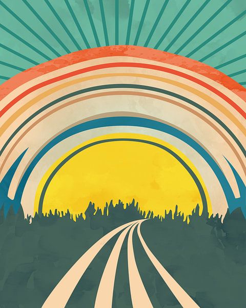 Retro-Landschaft bei Sonnenuntergang
