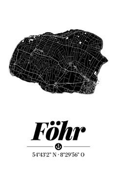 Föhr | Carte artistique | Silhouette de l'île | Noir et blanc sur ViaMapia