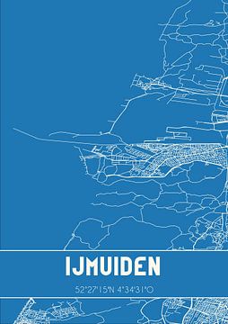 Blauwdruk | Landkaart | IJmuiden (Noord-Holland) van MijnStadsPoster