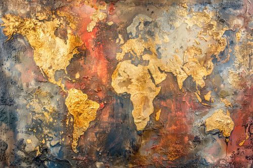 Wereldkaart Aardetinten - Abstracte Wanddecoratie