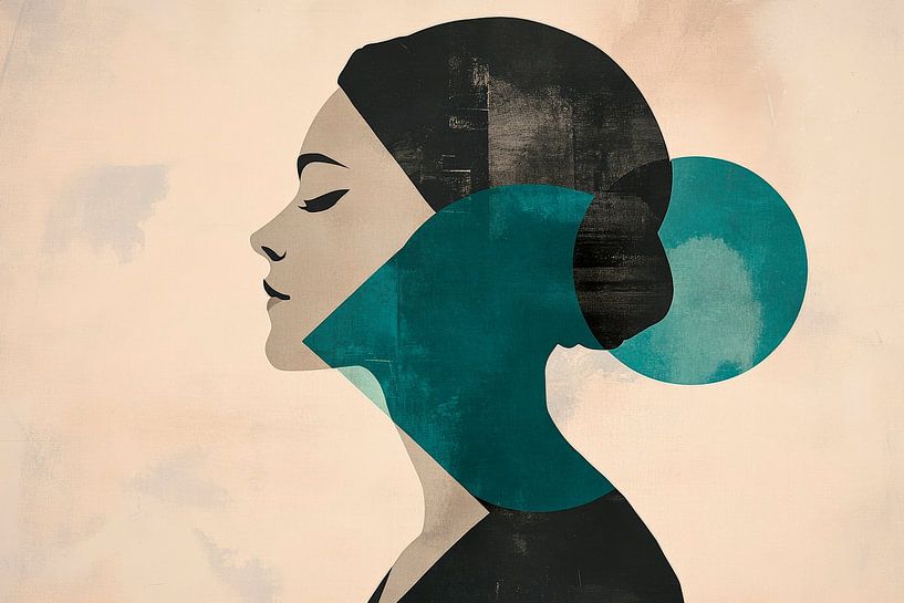 Profil de femme - Composition abstraite en couleur par Poster Art Shop