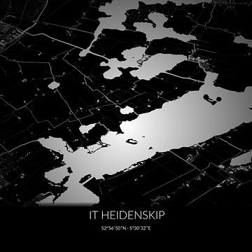 Zwart-witte landkaart van It Heidenskip, Fryslan. van Rezona