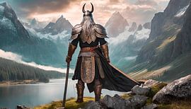 Vikingkrijger in het landschap