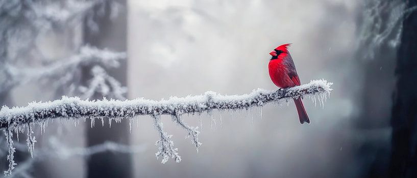 Red cardinal in the wintry forest by Poster Art Shop