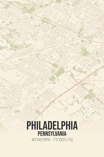 Vintage landkaart van Philadelphia (Pennsylvania), USA.