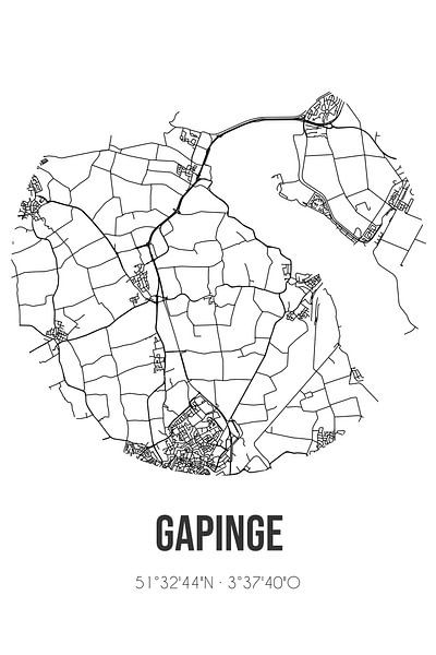 Gapinge (Zeeland) | Karte | Schwarz und weiß von Ortsdrucke