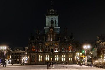 City Hall at night under a silent winter sky