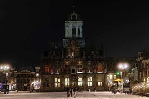 City Hall at night under a silent winter sky