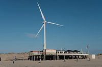 Beach tent with windmill. Sun, sea and beach
