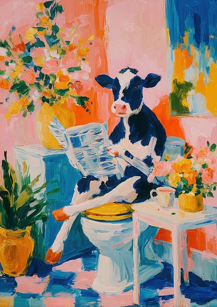 Une vache lit le journal dans les toilettes par Niklas Maximilian
