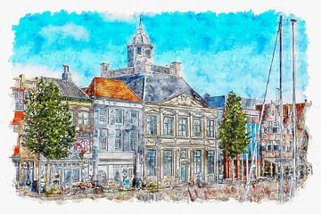 Het Lampsinshuis (Nieuwendijk, Vlissingen) (Aquarell) von Art by Jeronimo