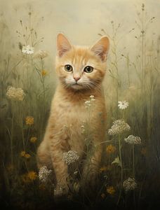 Chaton orange parmi les fleurs sauvages