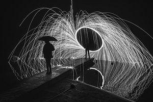 Lightpainting avec de la laine d'acier - étincelles de feu