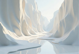 Digitale Darstellung eines weißen Canyons mit ruhigem Wasser von Markus Gann