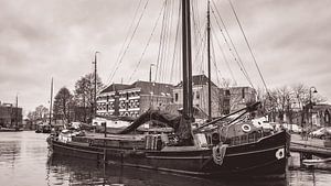 Museumhaven van Gouda in zwart wit