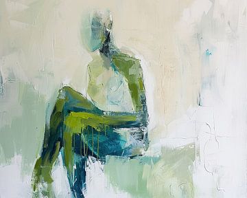 Zittende Vrouw | Rustgevende Zittende Vrouw in Blauw van Kunst Kriebels