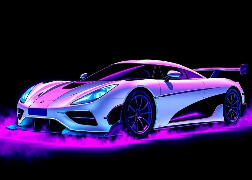 Koenigsegg Jesko blanc - Fond foncé, violet magenta fumé néon par MIROKKU