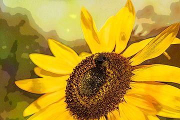 Sunflower with bee. by Alie Ekkelenkamp