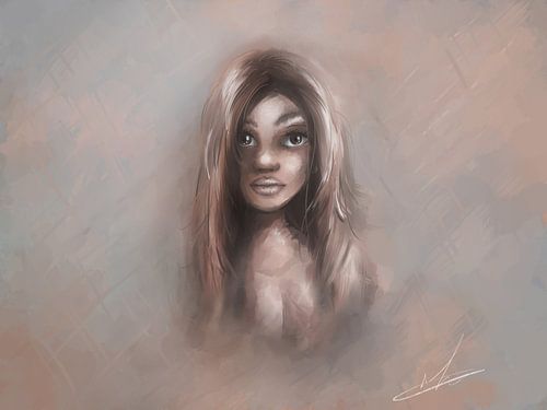 Portret vrouw in aarde tinten - diverse schilder stijlen verwerkt in één kunstwerk.